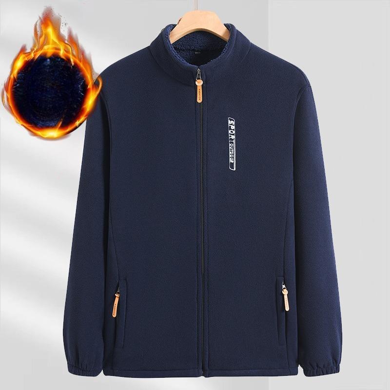 Herrejakker i fleece for høst og vinter, tykke og løse cardigans med oppstående krage med ekstra fleece, fleecetopper og sweatshirts