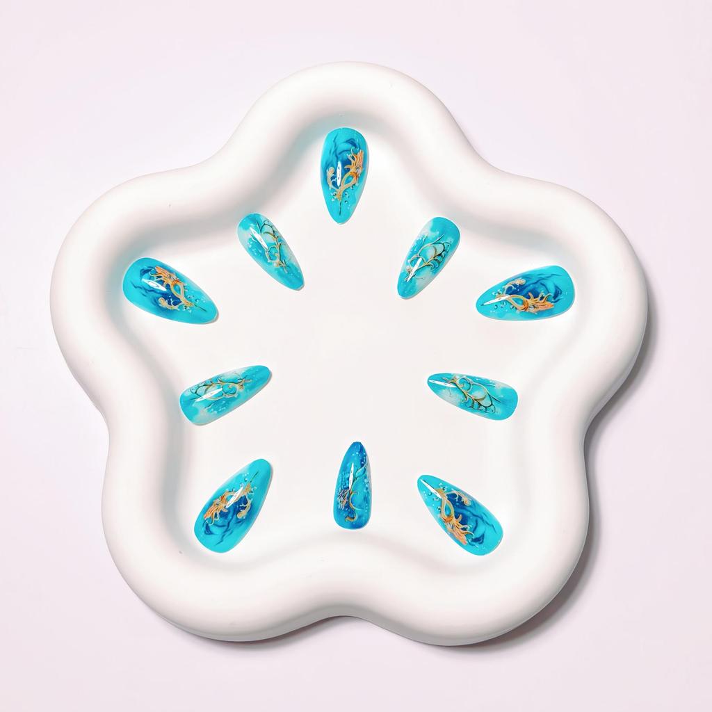 Décorations d'Art pour Ongles Punk Bleues Moyennes Translucides 24 Pièces