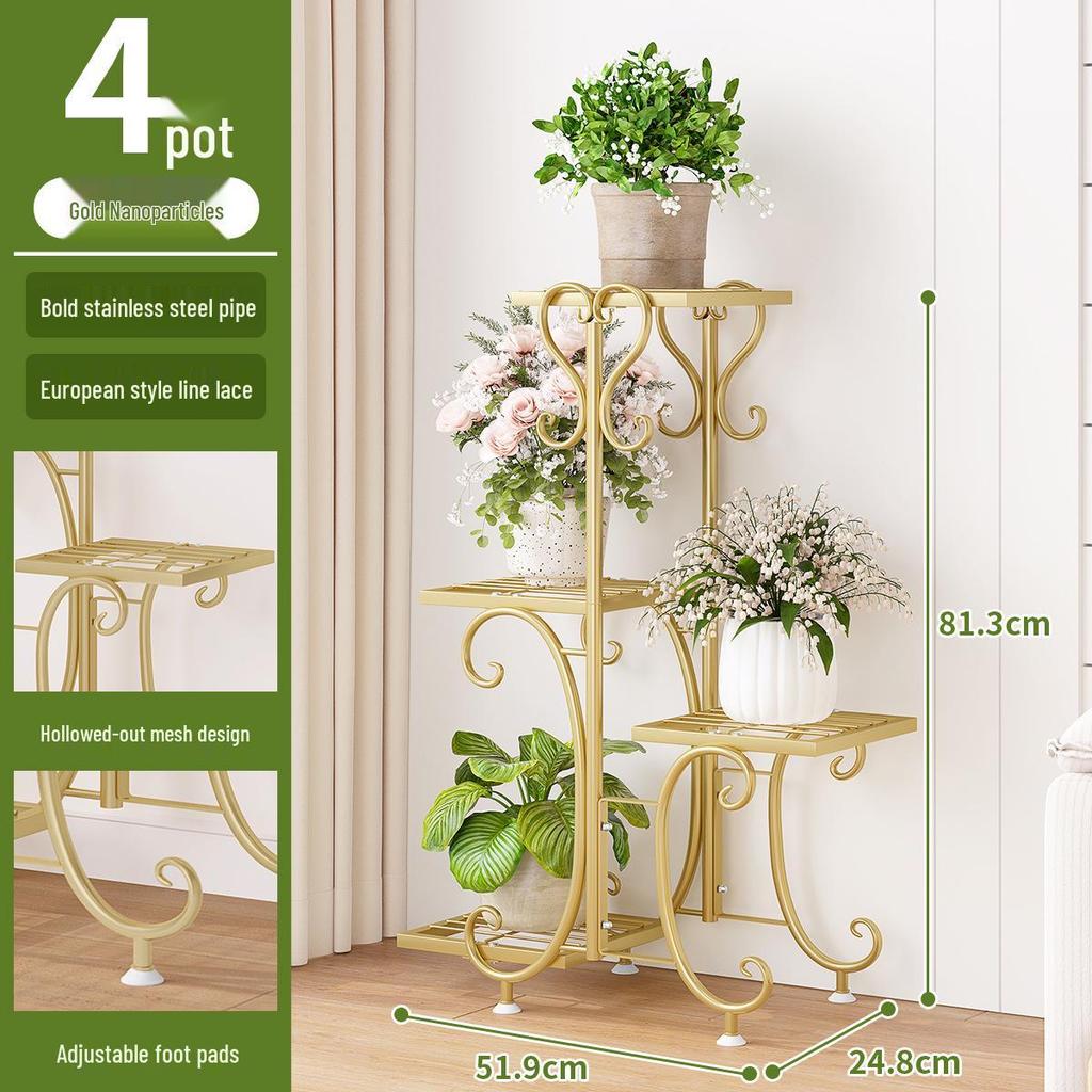 Multi-Layer Floor-Standing Iron Art Flower Shelf for Living Room and Balcony
