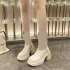 Autumn And Winter New Trend Fashion French Thick-Soled Thick-Heeled Round-Toe Waterproof Platform High-Heeled Fashion Boots