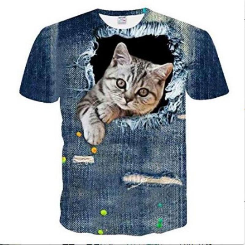 Summer New Style Summer Women's Loose Round Neck Short Sleeve Cat 3D Printed T-shirt