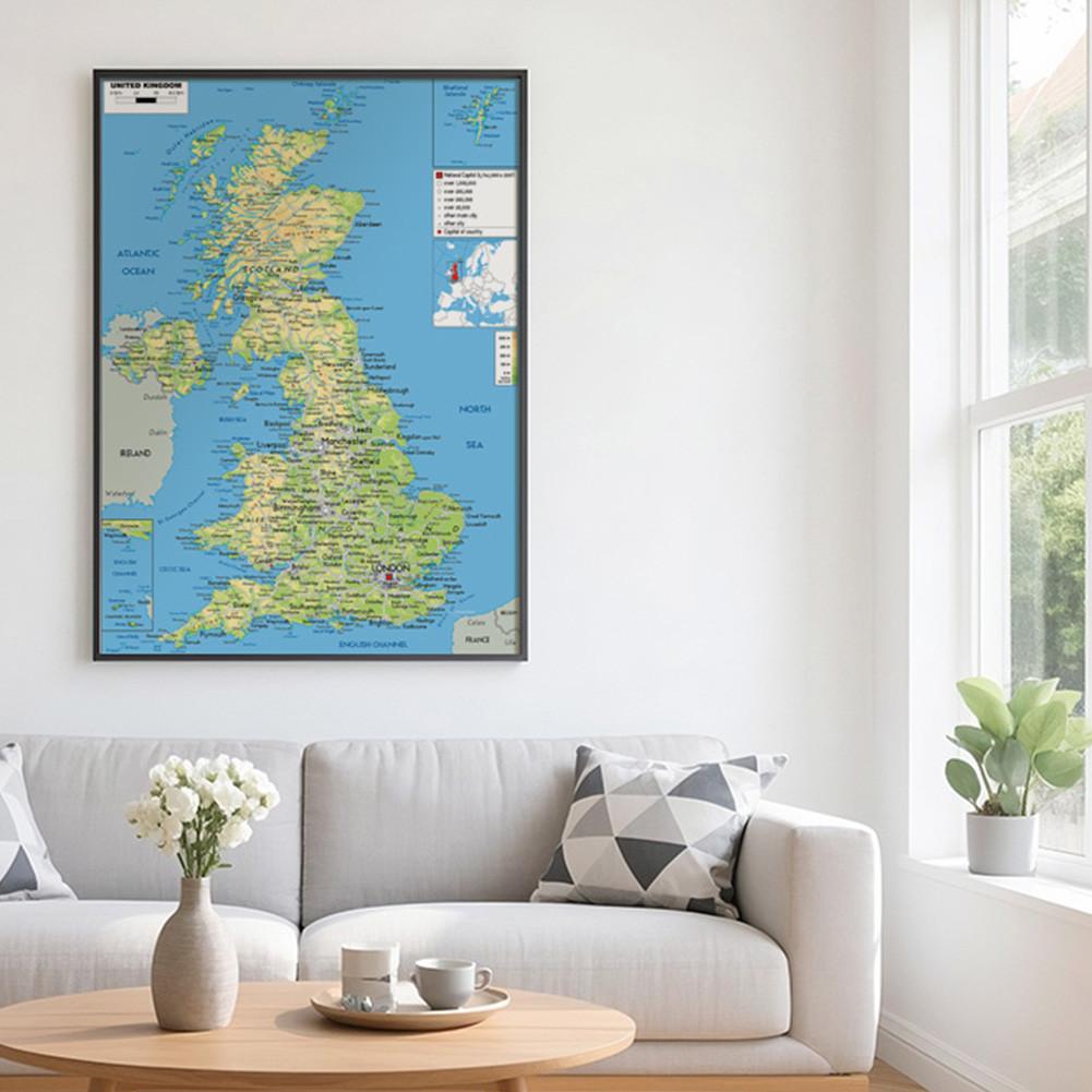 A0-84.1*118.9cm Dekorativní závěsný obraz Mapa Spojeného království Nástěnné umění Plakát Malba Bez rámu Dárek Cestovní nástroje