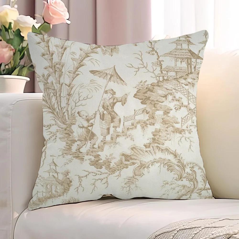 Jmg Clothing Unisex Toile De Jouy Case For Pillow Cover Pillowcase 45*45 Cushions Decorative Pillowcases 40X40 Short Plush Lounge Chairs Cushion