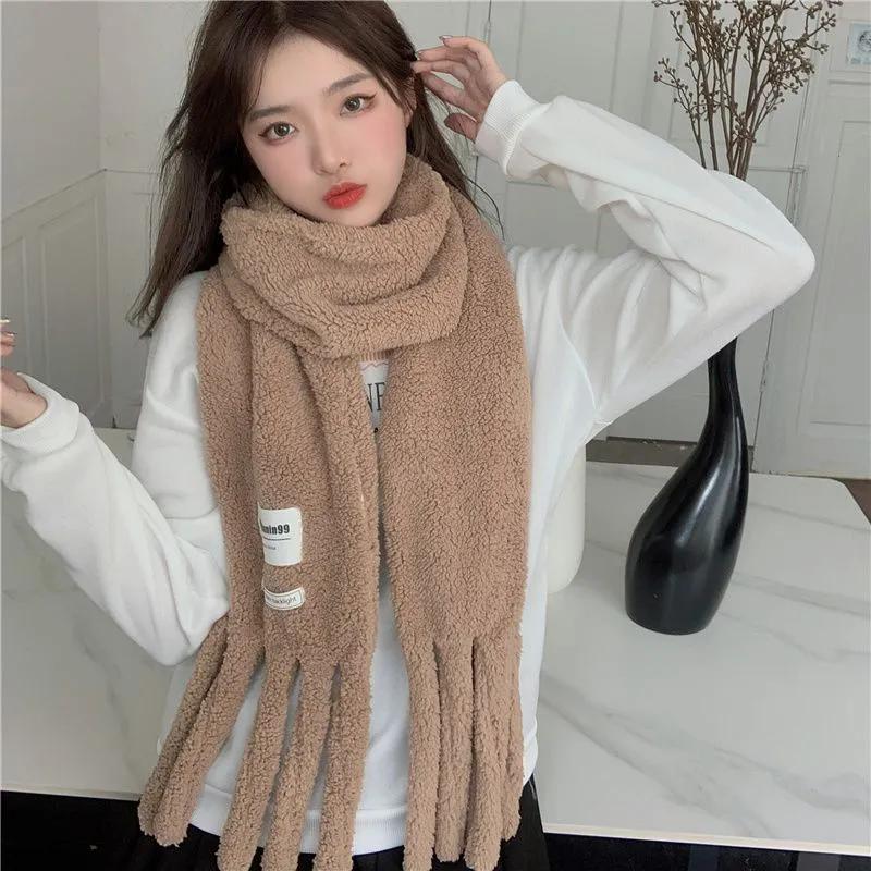 WTEMPO Fluffy Pocket Scarf Women's Autumn Winter Cute Girl Lamb Wool Warm Thick Cold-proof Windproof Plush Tassel Scarves