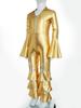 Kids Retro 70s Disco Jumpsuit, Flare Sleeve Ruffle Bodysuit with Bell Bottom Pants, Comfortable Dance Party Cosplay Costume