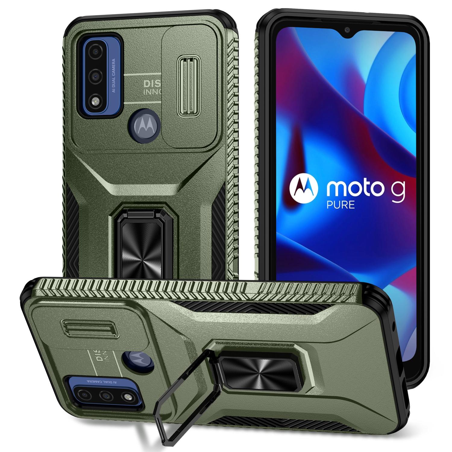 

For Motorola Moto G Play (2023) 4G/Moto G Power (2022)/G Pure Case Camshield Kickstand TPU+PC Phone Cover Green