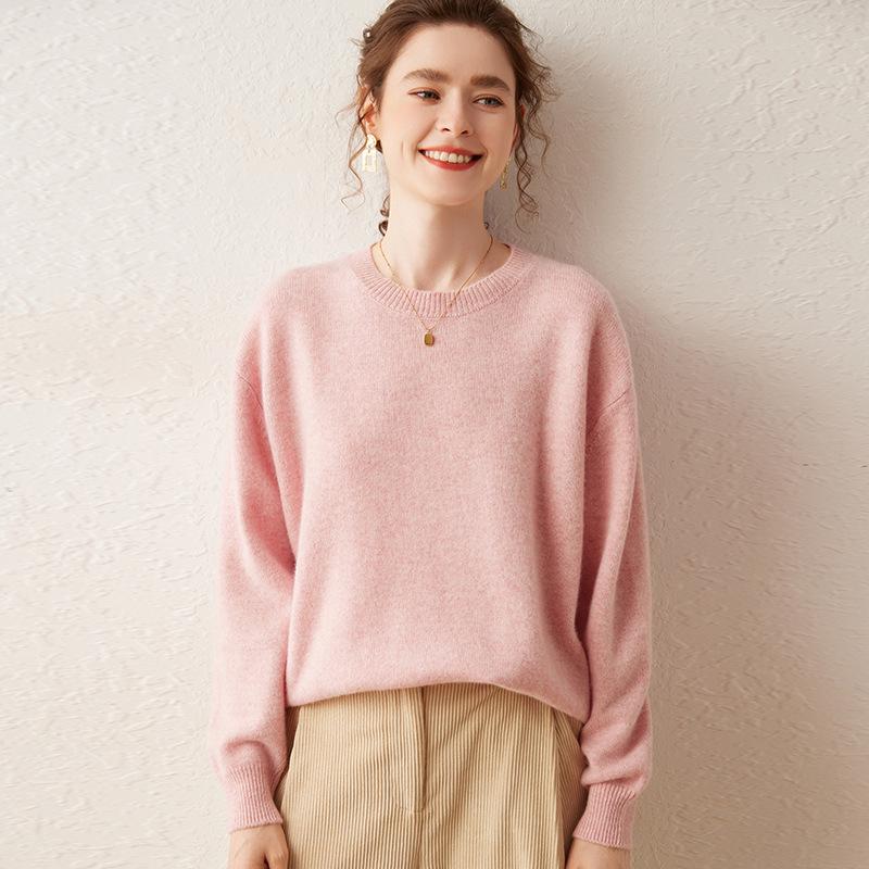 Women's Cashmere Round Neck Pullover Sweater - Autumn/Winter Thick Knit Base Layer