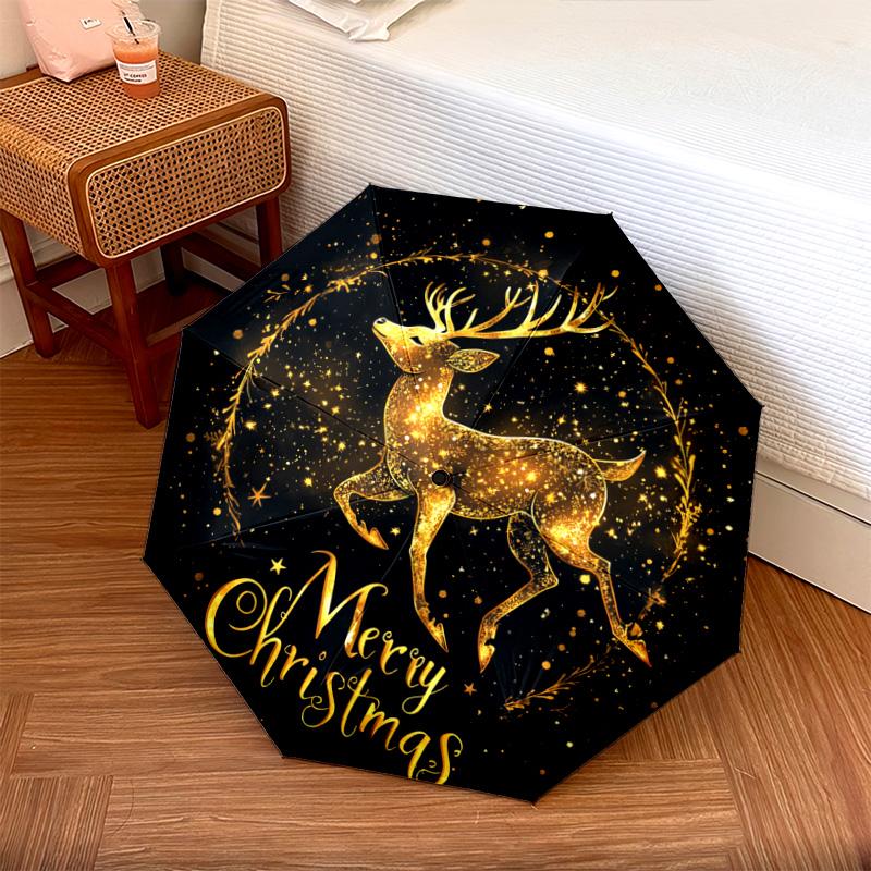 

1 PC Automatic Folding Umbrella - Golden Deer Pattern, Portable & Foldable Design with 8 Ribs, Christmas Birthday Gifts