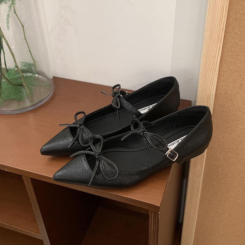 Fashion Fashion Butterfly-Knot Women Mary Janes Shoes With Height Increasing Footwear Pointed Toe Female Shallow Ladies Flats With Shoes