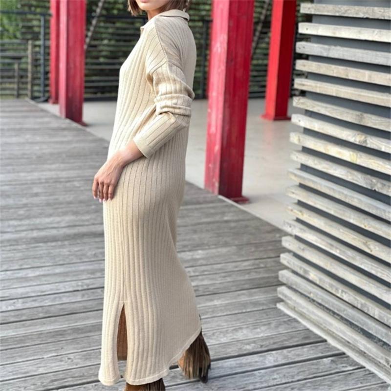 New Pattern Women Autumn Winter Sexy V Neck Long Sleeve Knitted Sweater Dress Long Sleeve Straight Cozy Pullover Slim Dresses