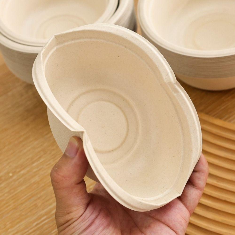 50PCS Thickened Eco-friendly Paper Bowl Leak-Proof Design Kitchen Accessories Round Lunch Bowl Soup Bowl for Takeout/Picnic