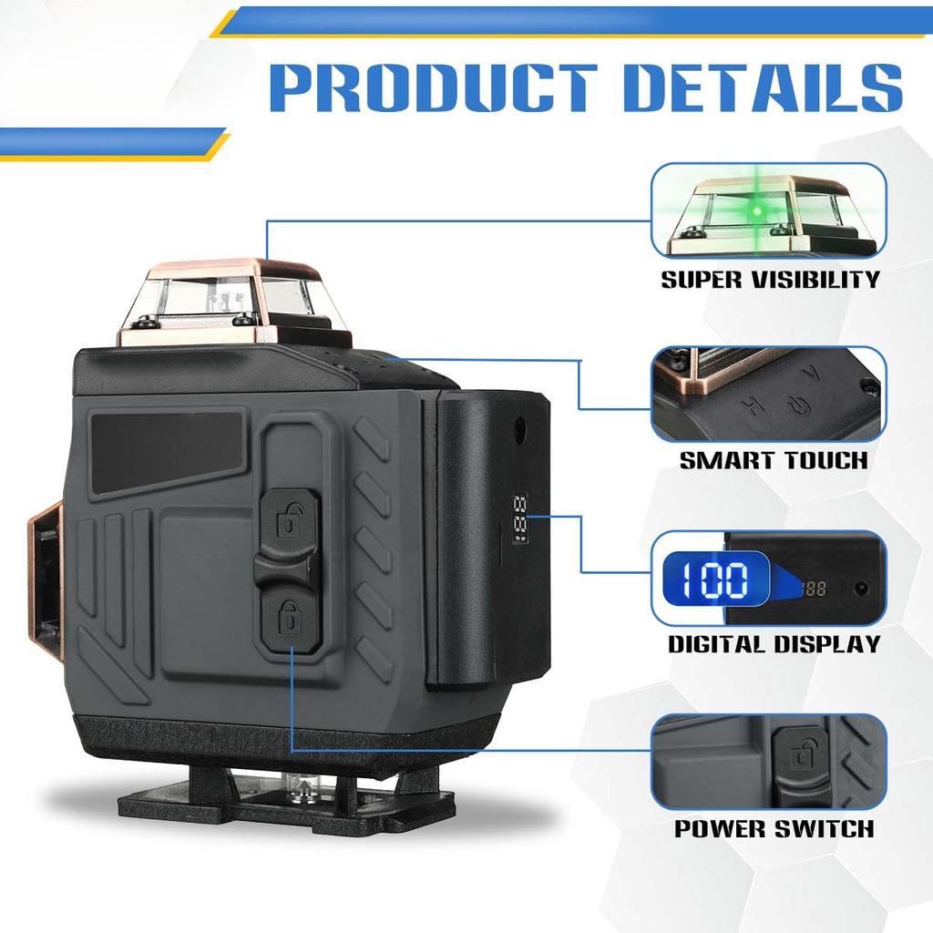 New 6000mAh 16/12/8 line Laser Level 360°Rotary Indoor Outdoor Horizontal Vertical Cross Auto Measuring 4D Adjustable Green Light Self-Leveling