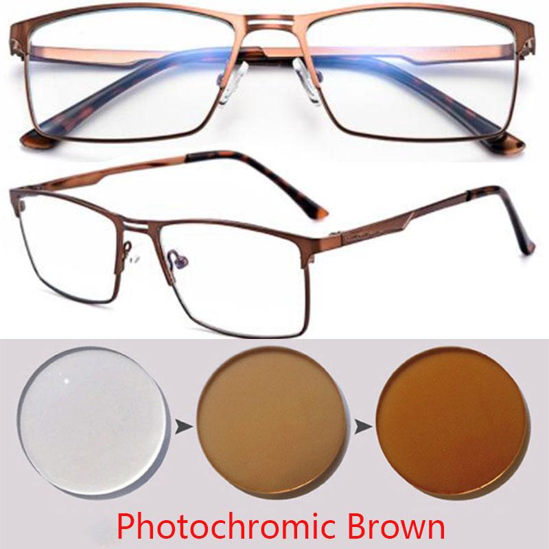 

0 -0.5 -0.75 До -6.0 Металева Повноцінна Рамка Сонцезахисні Фотохромні Квадратні Окуляри для Корекції Зору З Циліндричною Потужністю Myopia -4.5