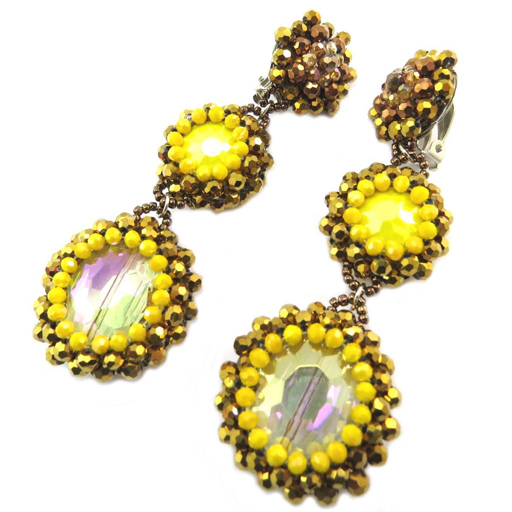 Lily-Crystal [P3690] - Clips d'oreilles artisanales 'Callas' jaune doré - 10x3 cm