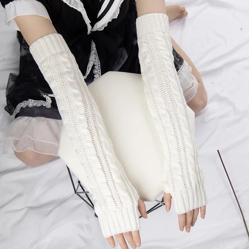 Winter Women's Mitten Knitted Arm Warmers Long Fingerless Gloves Wrist Elbow Oversleeves for Girls Clothes Punk Gothic Mittens