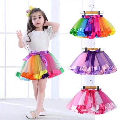 Gonna a Tutù Gonfia in Rete Arcobaleno per Bambini per Esibizioni di Danza - Gonna a Mezza Lunghezza in Garza Disponibile