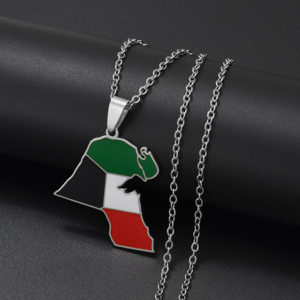 Anniyo Kuwait Map Flag Pendant Necklaces Kuwaiti Stainless Steel Jewelry #324721 45cm or 17.7 Inches