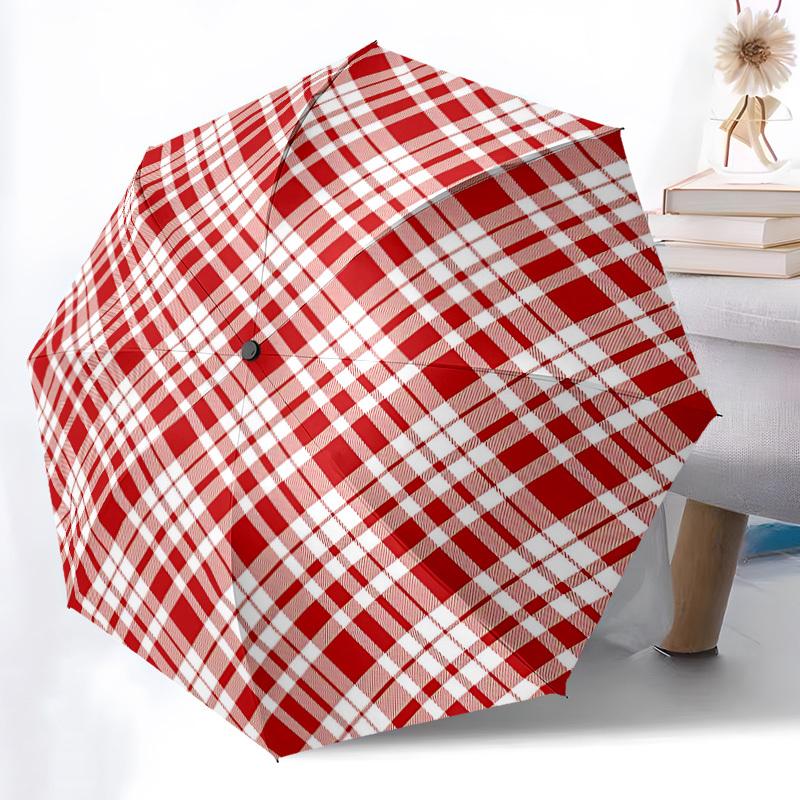 

1pc Red Plaid Automatic Folding Umbrella - Portable Collapsible Design, 8-Rib Iron Frame yy251209120