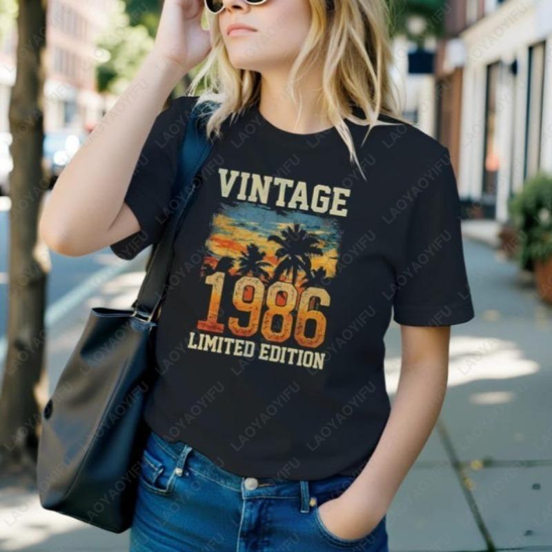 Vintage 1986 Clothing Born In 1986s 40th Birthday Gift Men Women Fun Sunset Projection Oneck Printed Unisex Cotton Shirts Black