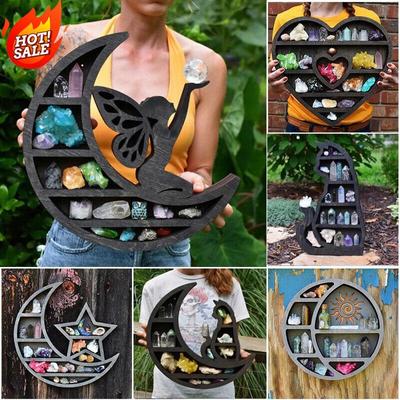 NUOVO 1Pc Luna Gatto Fata Stella Cuore Scaffali in legno Scaffale espositivo in cristallo di Halloween Decorazione