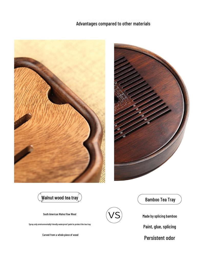 Walnut Chinese Style Solid Wood Tea Tray for Gongfu Tea Ceremony - Compact Water Storage for Home or Office Use