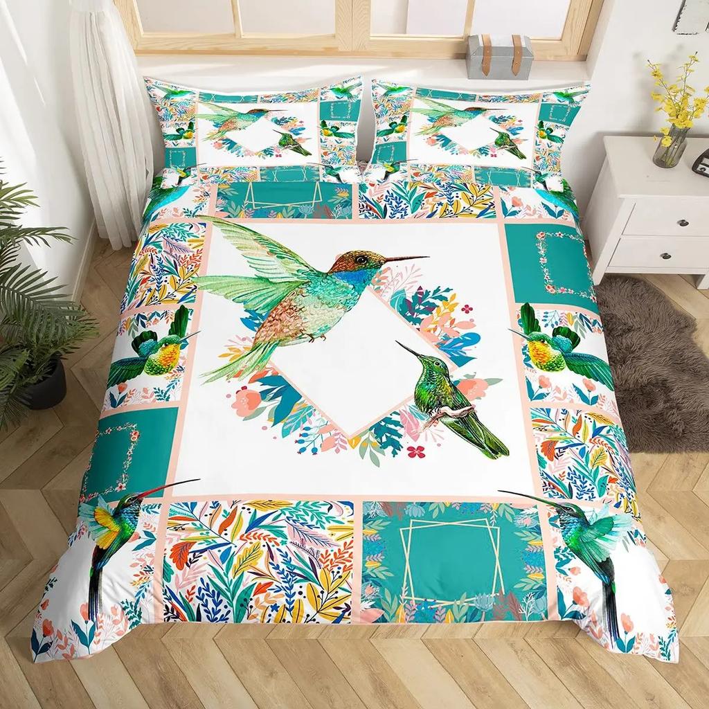Hummingbird Duvet Cover Set Full Size Girls Garden Birds Farmhouse Flower Floral Bedding Set Hummingbird Lovers Comforter Cover