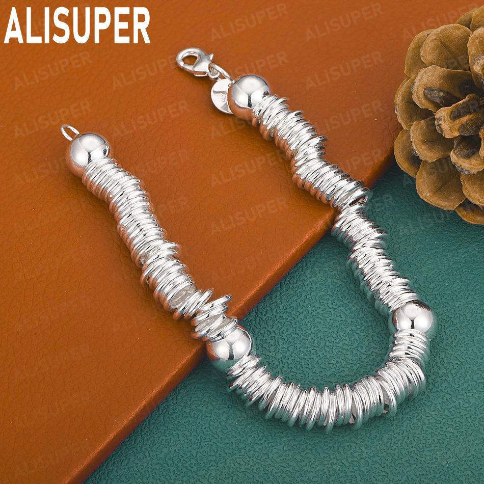 925 Sterling Silver Simple And Elegant Beaded Bracelet Gift Jewelry 20cm