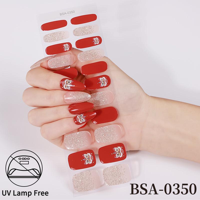 No-bake gel nail sticker waterproof Chinese wind lion explosion flash bronzing full curing gel nail sticker full sticker BSA-0350