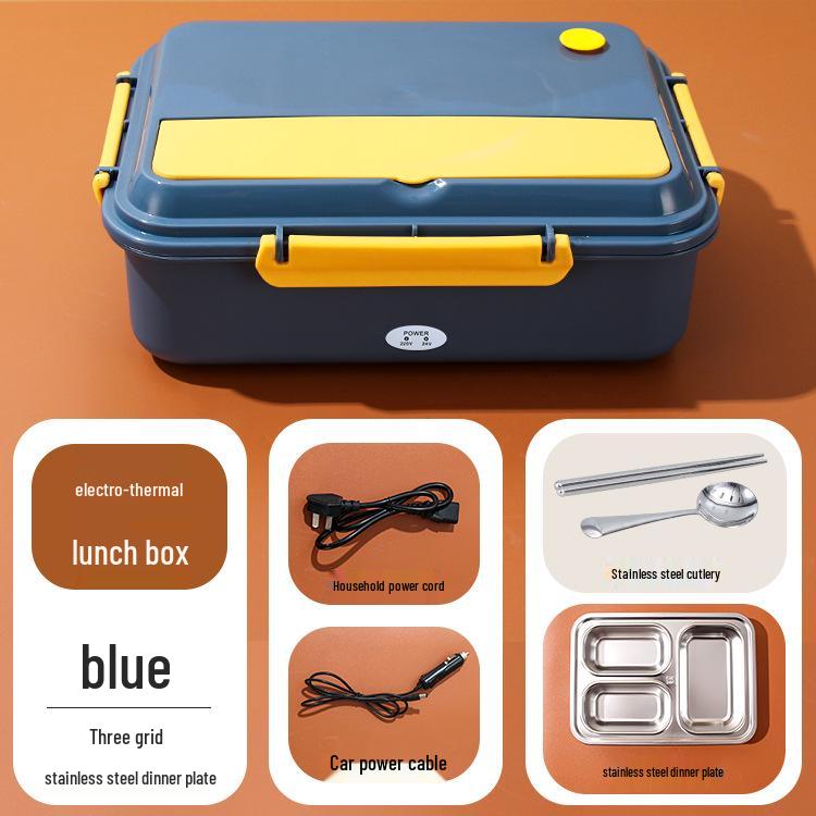 Portable Plug-in Electric Lunch Box with Stainless Steel Compartments and Self-Heating Insulation