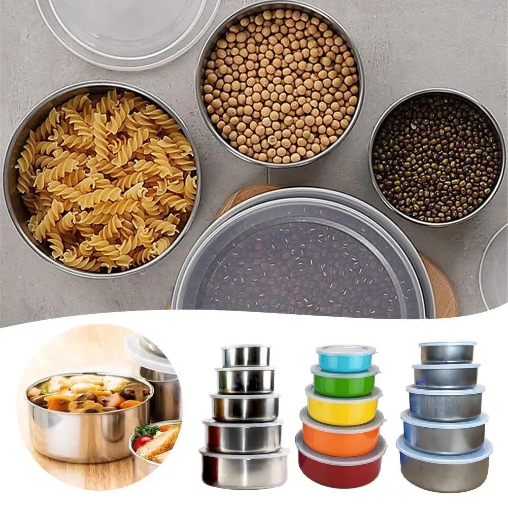 5PCS Crisper Box Set 410 Stainless Steel Lunch Box Bento Box Portable Food Container Food Storage With Lid