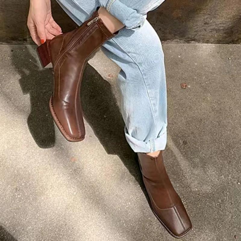 

Женская летняя новая мода на квадратном каблуке, дизайнерские туфли, элегантные неглубокие туфли без застежки для улицы, вечерние женские сапоги на высоком каблуке 38