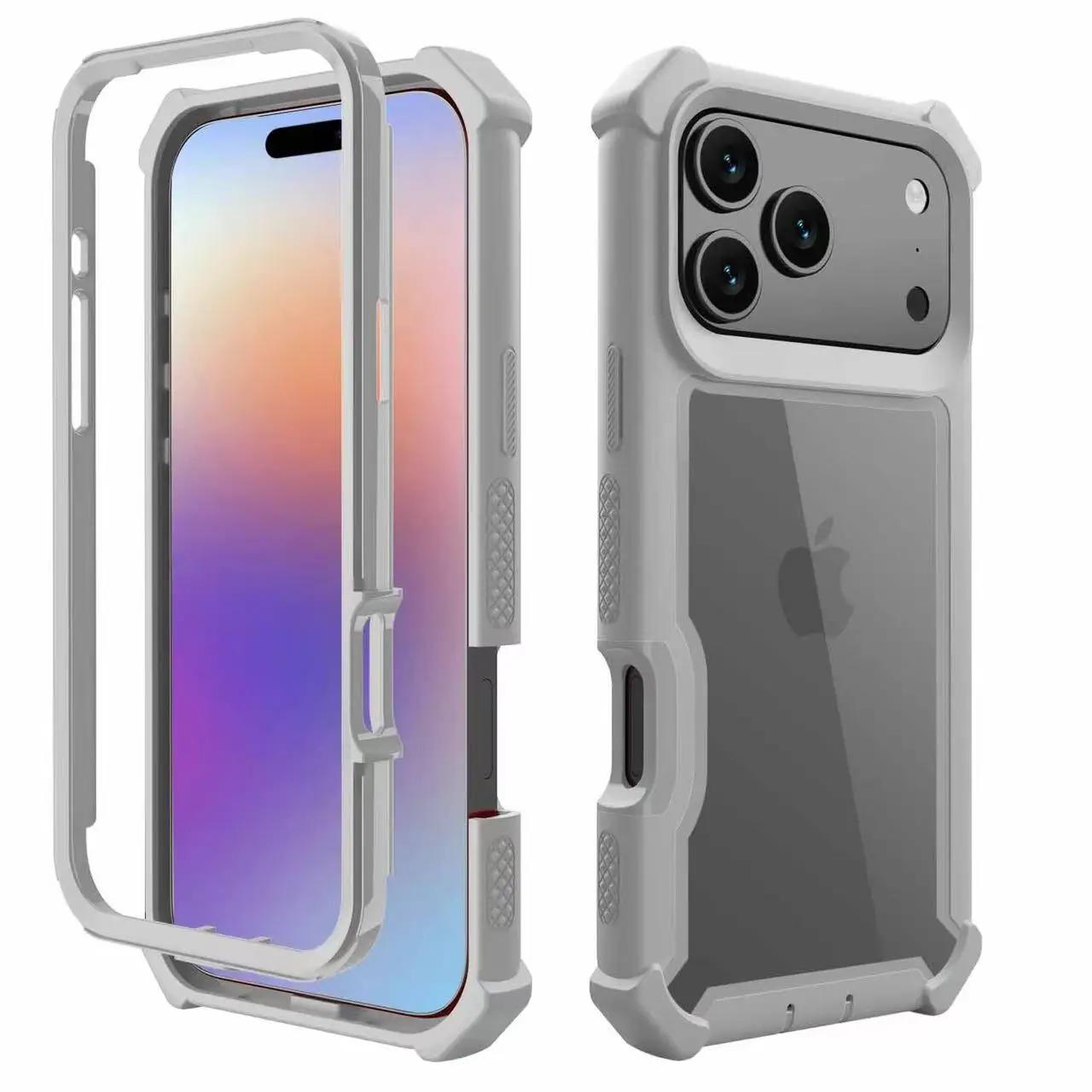 

Роскошный прозрачный прочный противоударный защитный чехол 2 в 1 для iPhone 17 Air 16 13 12 14 15 Pro Max Plus бронированный бампер iPhone 13 Pro серый