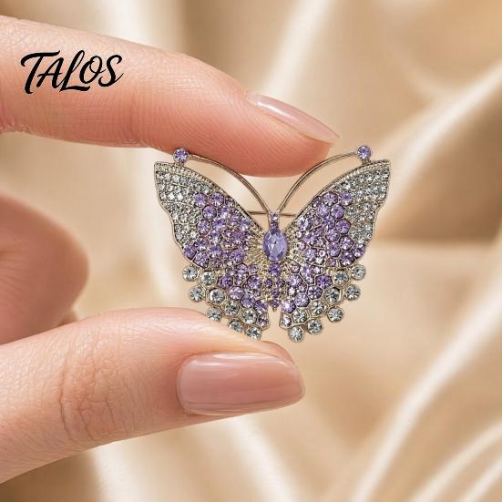 Butterfly Jewelry Brooch Pin, 3D Design with Sparkling Rhinestones, Strong Buckle Badge for Coats Shirts Bags Accessories Alloy Pin