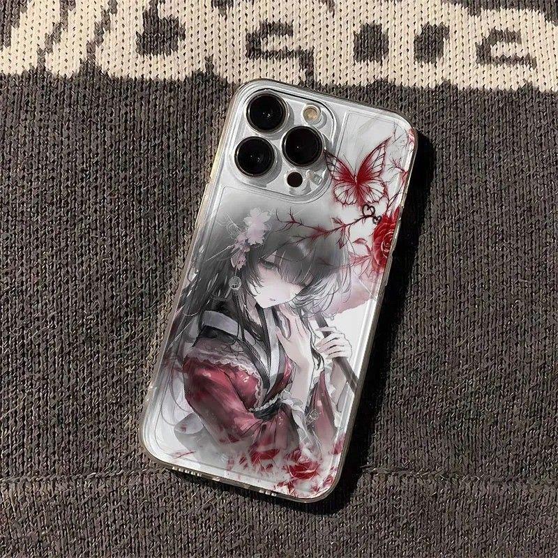 

Anime Samurai Girl Kimono Sword Pattern Phone Case for iPhone 17 16 15 14 13 12 11 16E Series Pro Max Plus iphone 12 Pro