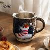 Christmas Mug Decorations Theme with Stainless Steel Liner, 3D Relief Hand Seasonal Housewarming Gifts Painted Resin Coffee Cup, Decorative Drinkware