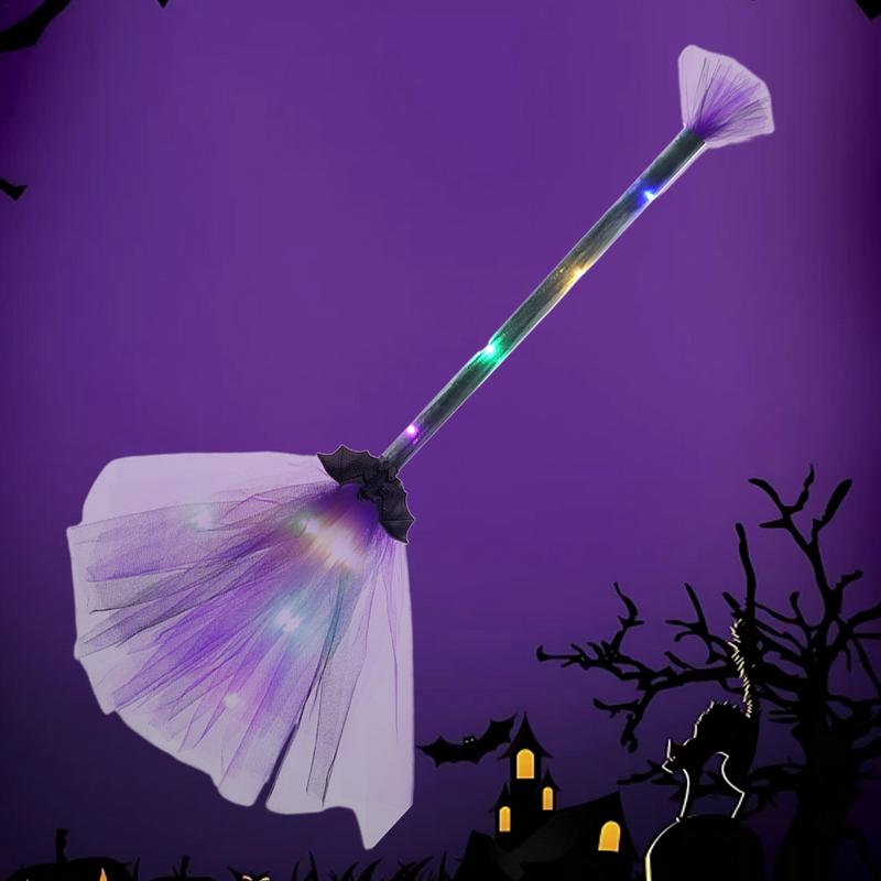 LED Halloween Party Witch Broom Kids Plastic Cosplay Flying Broomstick Props For Masquerade Halloween Cosplay Accessories