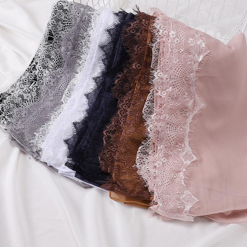 Wedding Style Muslim Soft Lace Hijab Lslamic Plain Scarf Premium Chiffon Scarf Shawl Turban Headwraps Headband Foulard