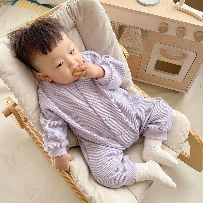 Korean-Style Children's Clothing, Same Style as Little Orange, Waffle-Patterned Baby Jumpsuit, Anti-Dirt Outdoor Wear
