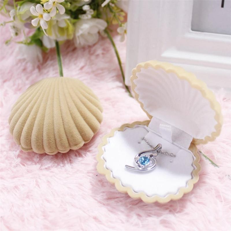 Shell Crown Star Shape Flocked Jewelry Box Adorable Small Organizer for Rings Necklaces Dresser Vanity Table Jewelry Storage