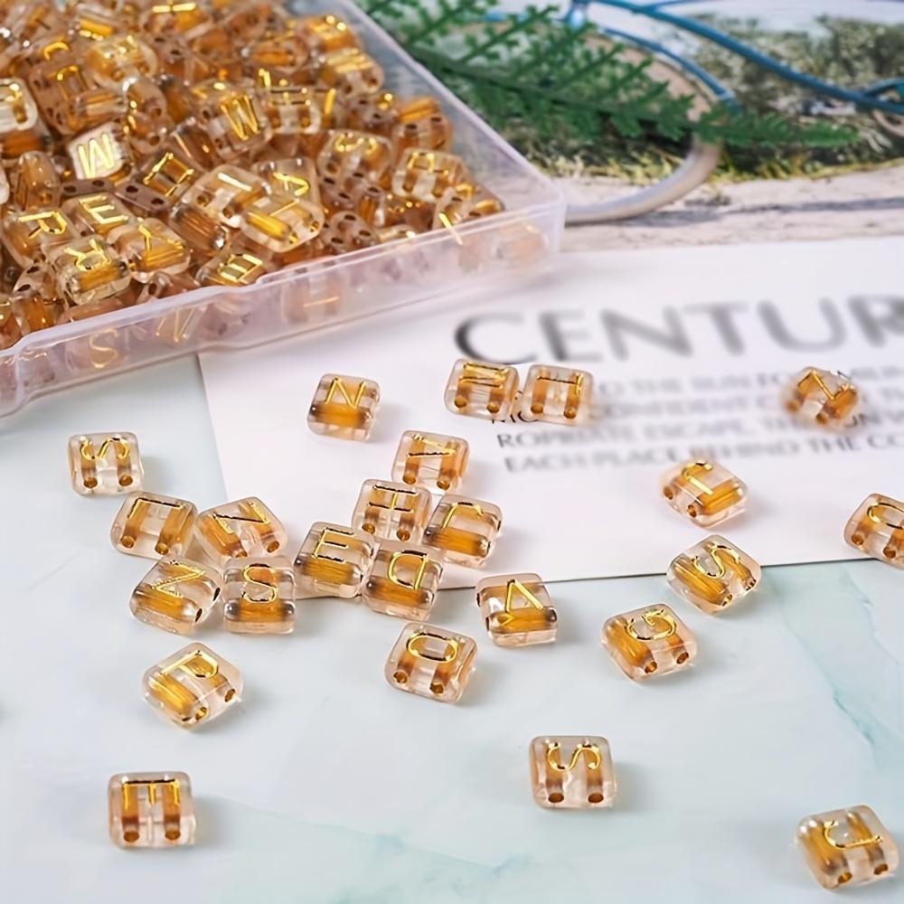50/100/200pcs Simple and Mature Bohemian Style Acrylic Double Hole Gold Transparent Letter Beads DIY Jewelry Accessories