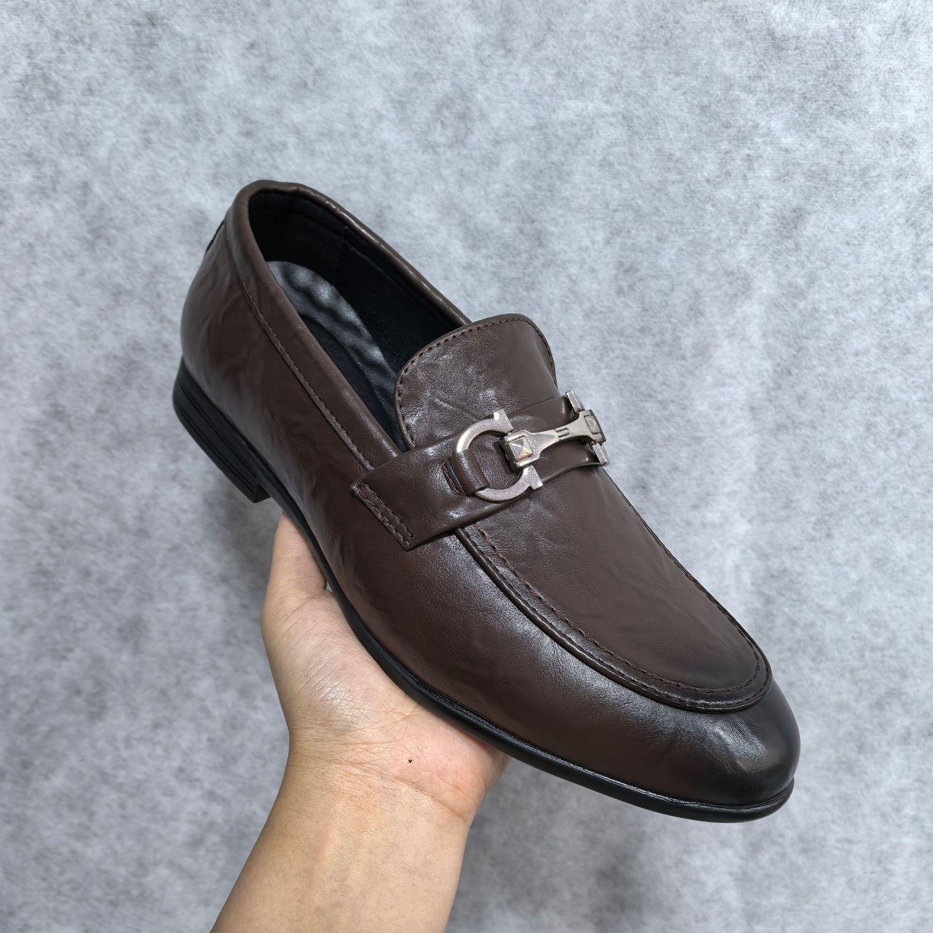 

Мужские осенние деловые формальные кожаные лоферы - корейский стиль, дышащие, удобные, универсальные 39