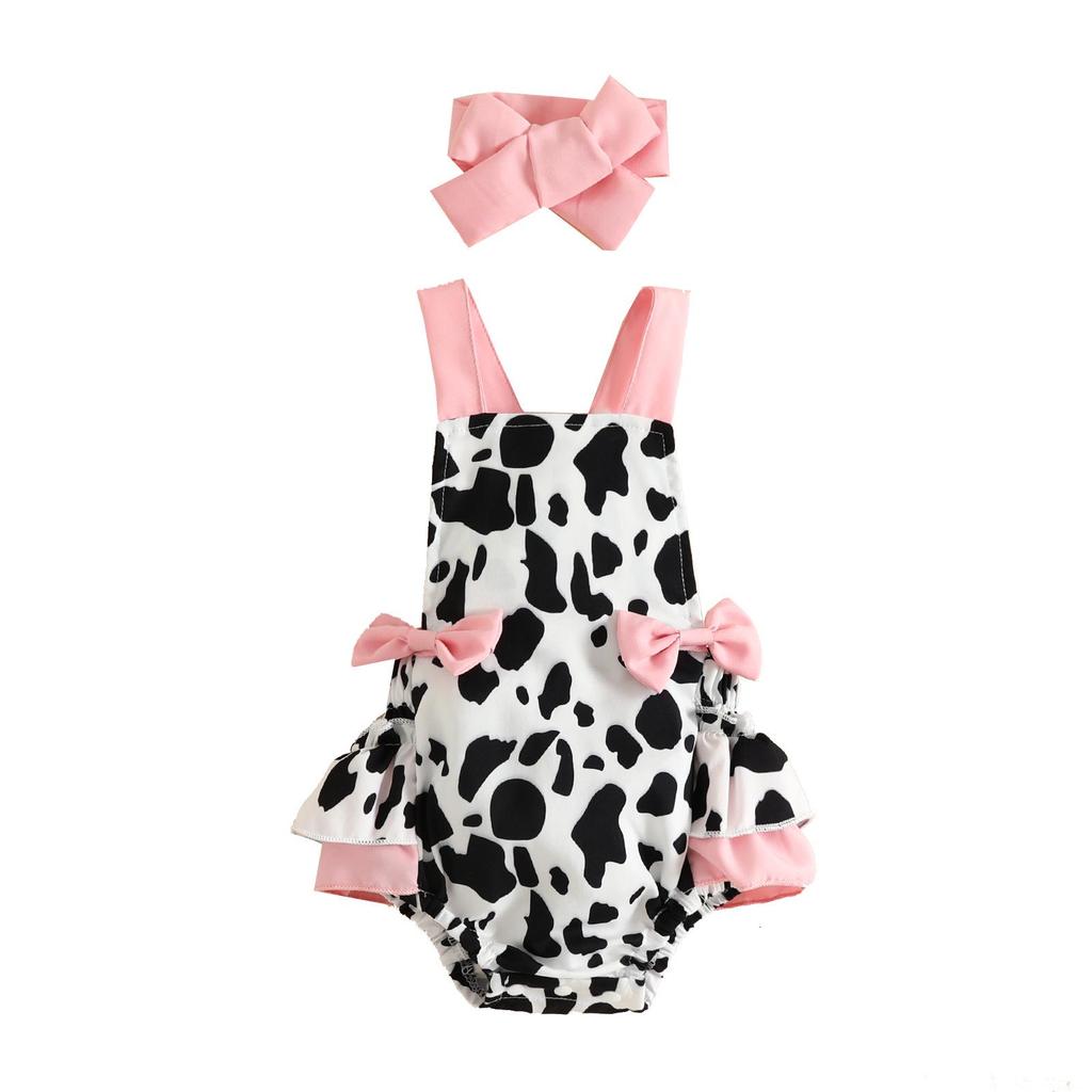 Baby Sleeveless Summer Sling Bodysuit with Bow Print