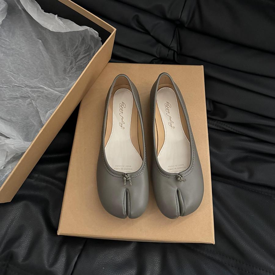 Fashion Bailamos Women Flats Tabi Ninja Round Split Toe Shallow Women Single Shoes Lazy Slip On Slingback Mules Leather Shoes Soft Loafe