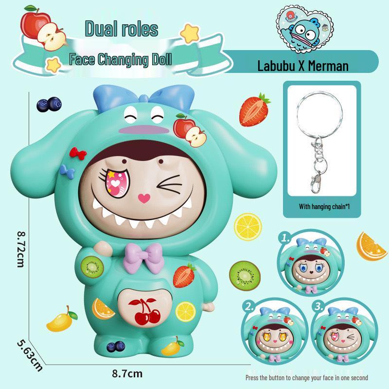 La Bu Face-Changing Doll Keychain: Trendy Cartoon Gift & Creative Decompression Toy Pendant