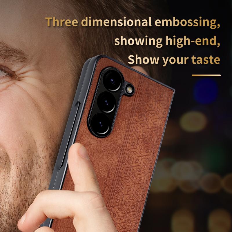 AZNS For Samsung Galaxy Z Fold6 5G Case PU Leather+Hard PC Non-Slip Grip Phone Cover