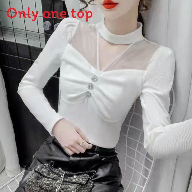 Tshirt For Women Spring Oversize Mesh Panel Stand Collar Embroidered Sleeveless Casual