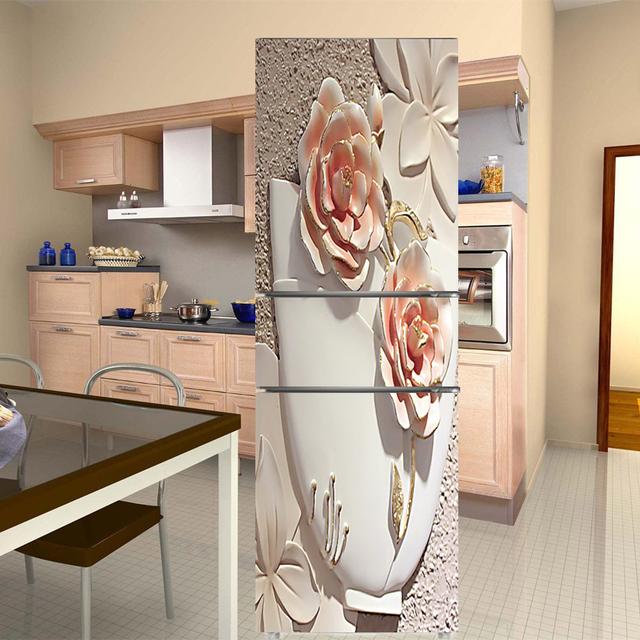 Weiße Blumen-Kühlschrank-Türdekorationen, elegante Blumen, Kühlschrank-Aufkleber, selbstklebende Wandaufkleber, Vinyl-Tapete, Wandkunst