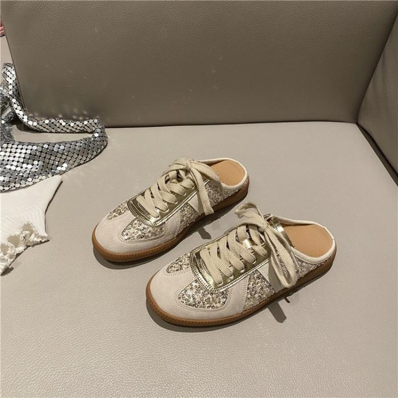 Foreign trade explosion spot 35-42 large size flat bottom casual outer wear bag head slippers women's sequins with comfortable straps
