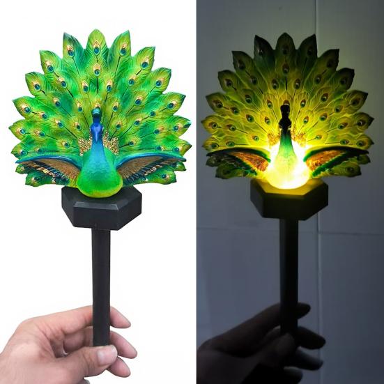 Illuminated Tropical Garden Sculptures Solar Peacock Light, Outdoor Sculpture with Auto-On LED Brightening Lawn Accents for Summer Lights,