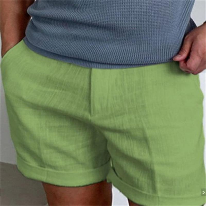 Men's Linen Oblique Pocket Solid Color Comfortable Breathable Sports Outdoor Daily Shorts